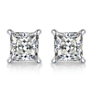 5mm Square Moissanite Stud Earrings 18K Silver Plate Jewelry