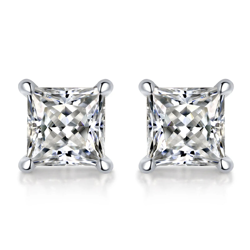 5mm Square Moissanite Stud Earrings 18K Silver Plate Jewelry