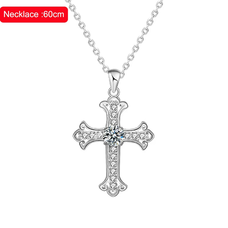 Serenity S925 Sterling Silver Necklace Cross Moissanite Pendant