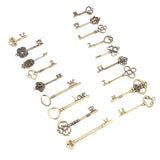 Set of 18 Antique Bronze Skeleton Key Heart Bow Lock Pendant