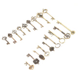 Set of 18 Antique Bronze Skeleton Key Heart Bow Lock Pendant
