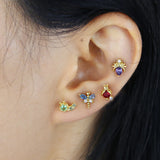 Set Of 4 Pcs 18K Plated Colorful Stone Mini Stud Earrings