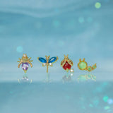 Set Of 4 Pcs 18K Plated Colorful Stone Mini Stud Earrings