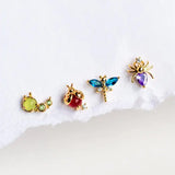 Set Of 4 Pcs 18K Plated Colorful Stone Mini Stud Earrings