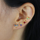 Set Of 4 Pcs 18K Plated Colorful Stone Mini Stud Earrings