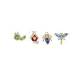 Set Of 4 Pcs 18K Plated Colorful Stone Mini Stud Earrings