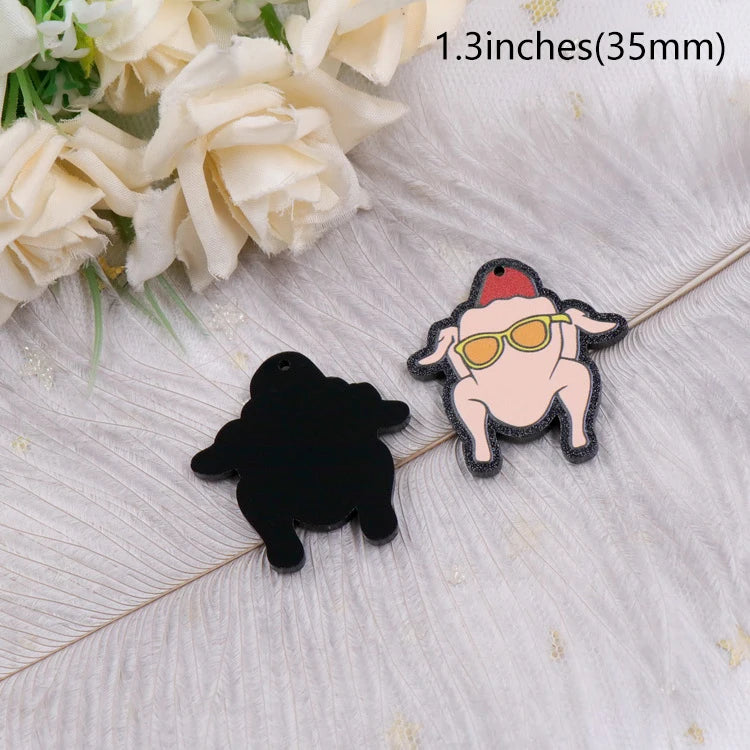 1.38IN(35MM) Christmas Turkey Earrings Laser Cut Glitter Acrylic