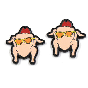 1.38IN(35MM) Christmas Turkey Earrings Laser Cut Glitter Acrylic