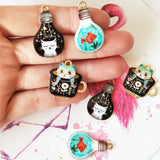 Set of 20 Cat & Fish Lightbulb Enamel Charms or Pendants