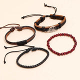 Men's Punk Leather Bracelet with Life Tree Bangle