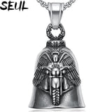 Stainless Steel Biker Bell Pendant Charm Necklace for Men