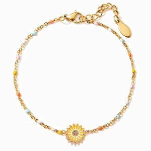 925 Silver Rainbow Sunflower Charm Bracelet for Women