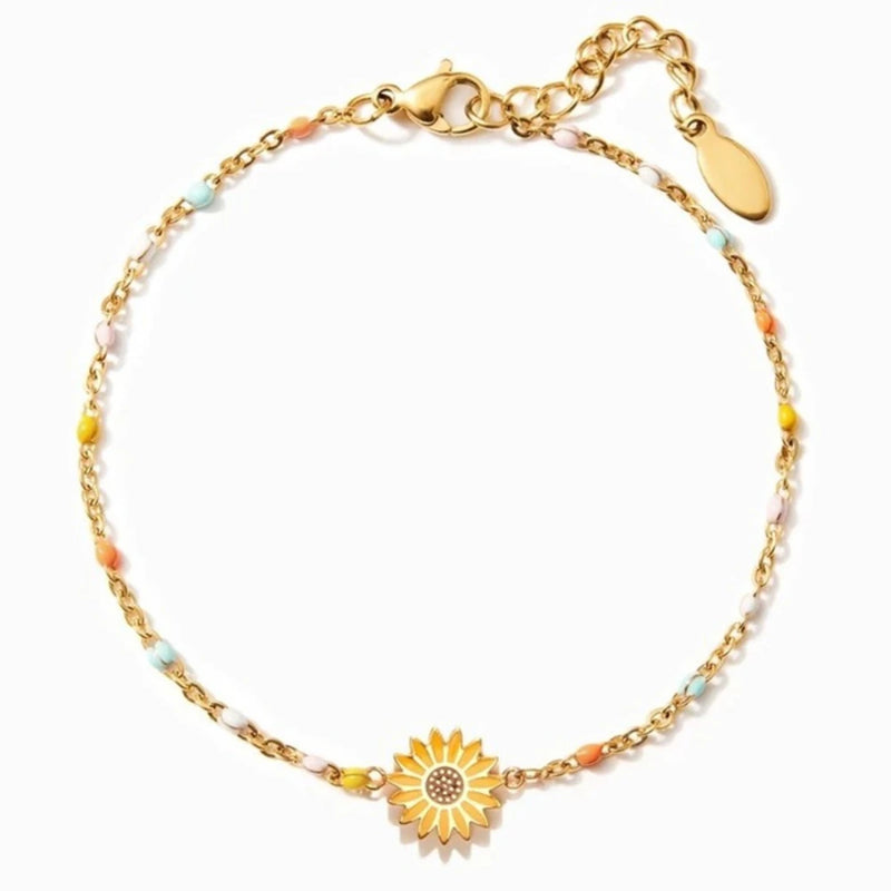 925 Silver Rainbow Sunflower Charm Bracelet for Women