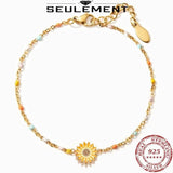 925 Silver Rainbow Sunflower Charm Bracelet for Women