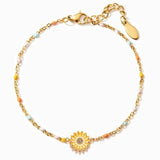 925 Silver Rainbow Sunflower Charm Bracelet for Women