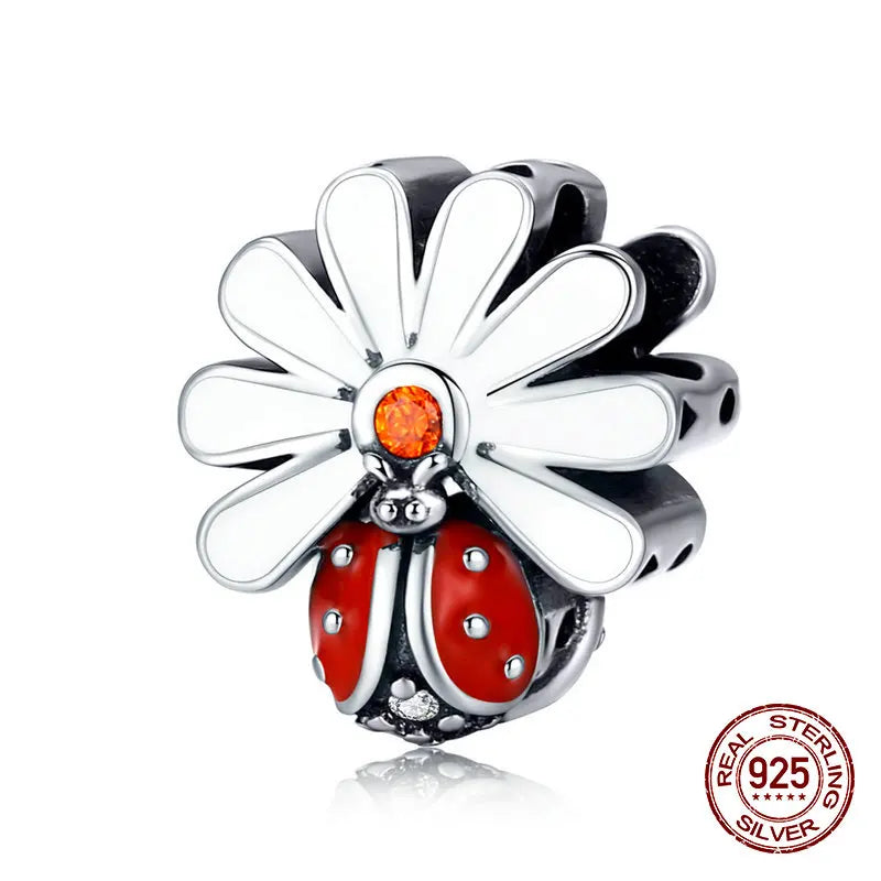 7-Star Ladybug Bead for Charm Bracelet Necklace 925 Sterling Silver