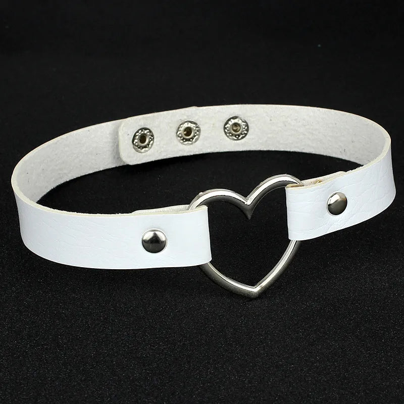 Sexy PU Leather Heart Necklace Choker Harajuku Punk Women