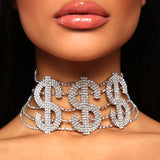 Big Money Dollar Rhinestone Necklace Choker