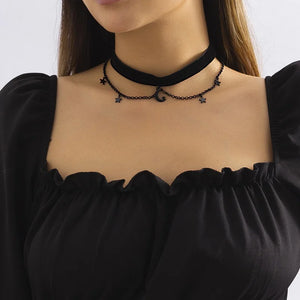 Goth Double Layers Star Moon Pendant Necklace