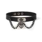 Gothic Punk Leather Collar Women's Necklace Heart Pendant