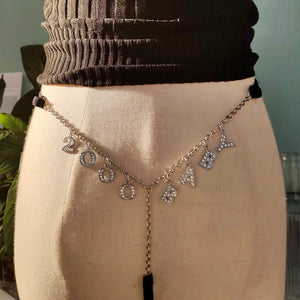 Crystal Letter Year Charm Body Chain Waist Belt Women