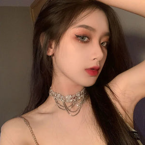 Sexy Rhinestone Tassel Necklace Dress Accessory Women Jewelry