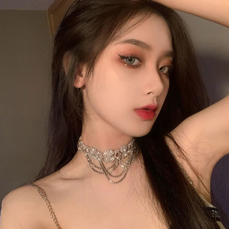 Sexy Rhinestone Tassel Necklace Dress Accessory Women Jewelry