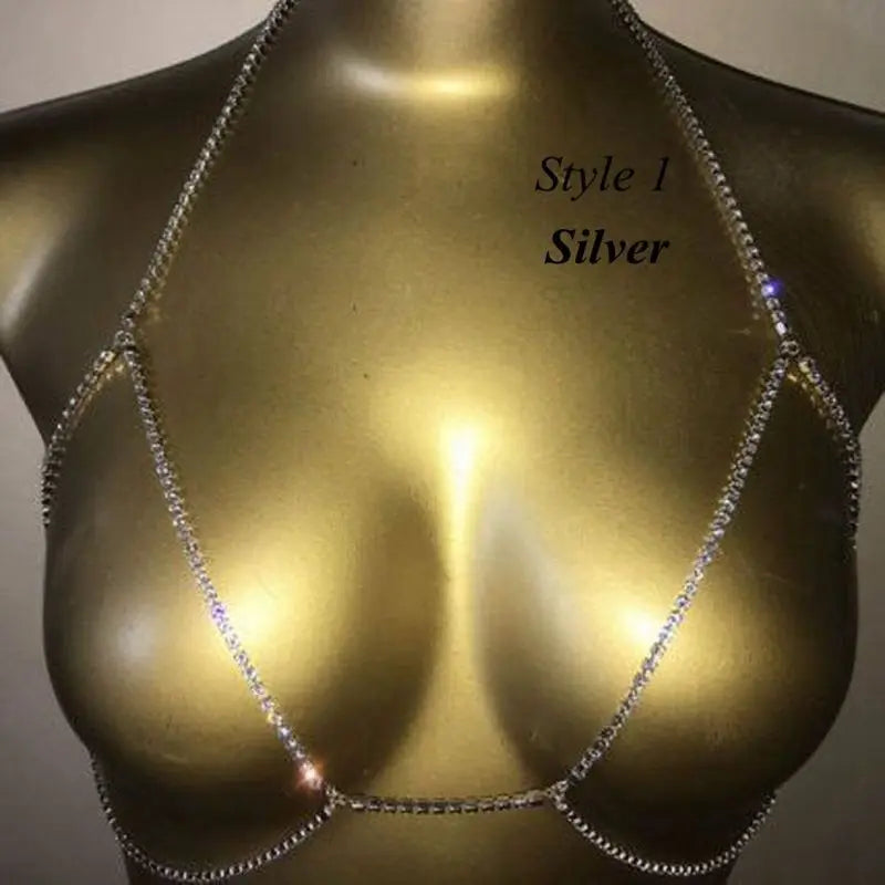 Sexy Crystal Bra Accessories Rhinestone Bikini Body Necklace