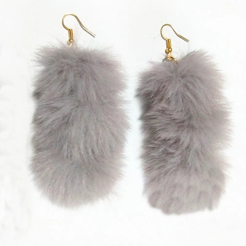 Fluffy Fur Ball Dangle Earrings for Women