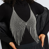 Sexy Bikini Pattern Long Tassel Rhinestone Chest Chain