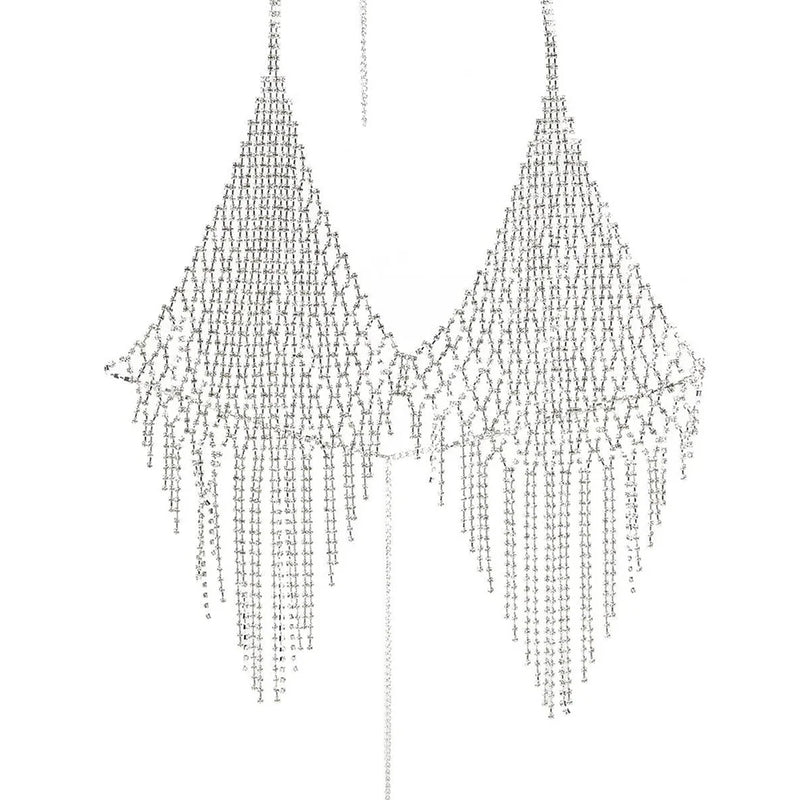 Sexy Bikini Pattern Long Tassel Rhinestone Chest Chain