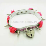 Sexy Harajuku Leather Lolita Flower Stud Rivets Punk Goth Collar Choker