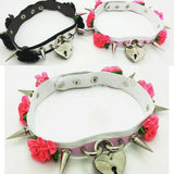 Sexy Harajuku Leather Lolita Flower Stud Rivets Punk Goth Collar Choker