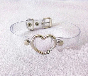 Sexy Harajuku Dark Heart Rivet Necklaces Clear Leather Choker