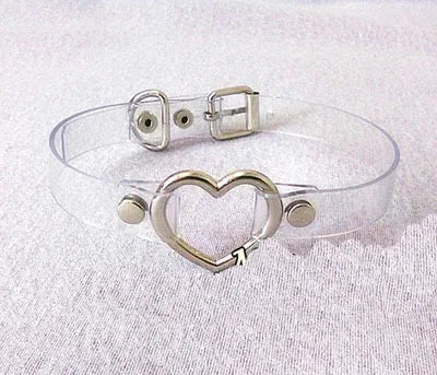 Sexy Harajuku Dark Heart Rivet Necklaces Clear Leather Choker