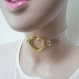 Sexy Harajuku Dark Heart Rivet Necklaces Clear Leather Choker