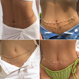 Sexy Pearl Star Charm Tassell Belly Belt Waist Chain Women Bohomia