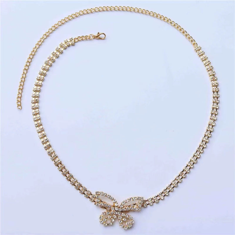 Tassel Rhinestone Necklace Butterfly Necklace Women