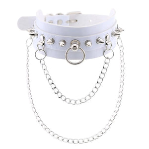 Sexy Goth Chain Pendant Spike Rivet Choker Pink Collar