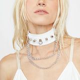 Sexy Goth Chain Pendant Spike Rivet Choker Pink Collar