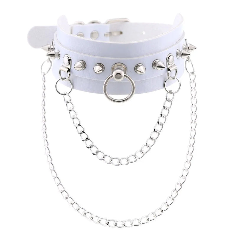 Sexy Goth Chain Pendant Spike Rivet Choker Pink Collar