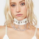 Sexy Goth Chain Pendant Spike Rivet Choker Pink Collar