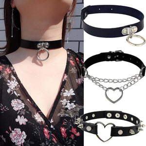 Sexy Gothic PU Leather Choker Necklaces Punk Rock Rivet Heart Cross Collar