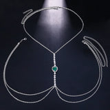 Green Crystal Chest Chain Harness Body Jewelry Necklace