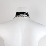 Leather Neck Collar Choker w/ O-ring & Chain Leash