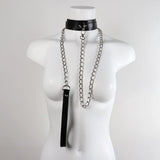 Leather Neck Collar Choker w/ O-ring & Chain Leash