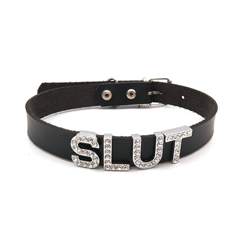 Sexy Rhinestone Letters SLUT Collar Choker Necklace