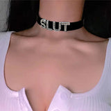 Sexy Rhinestone Letters SLUT Collar Choker Necklace