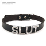 Sexy Rhinestone Letters SLUT Collar Choker Necklace