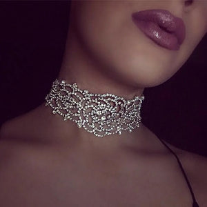 Hollow Rhinestone Crystal Choker Necklace for Women